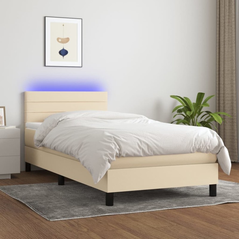 vidaXL Letto a Molle con Materasso e LED Crema 90x200 cm in Tessuto vidaXL Letto a Molle con Materasso e LED Crema 90x200 cm in Tessuto