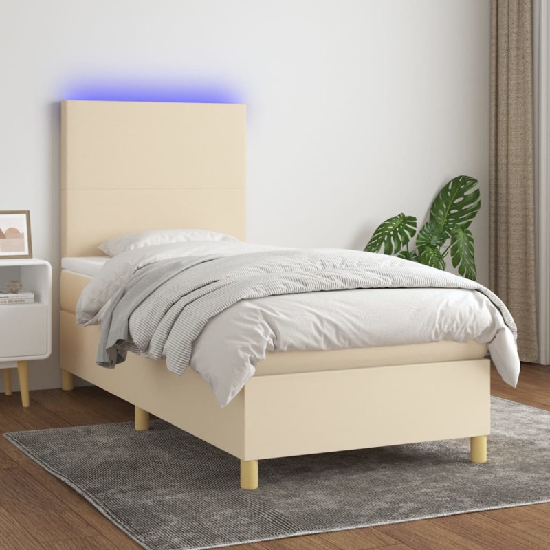 vidaXL Letto a Molle con Materasso e LED Crema 90x200 cm in Tessuto vidaXL Letto a Molle con Materasso e LED Crema 90x200 cm in Tessuto