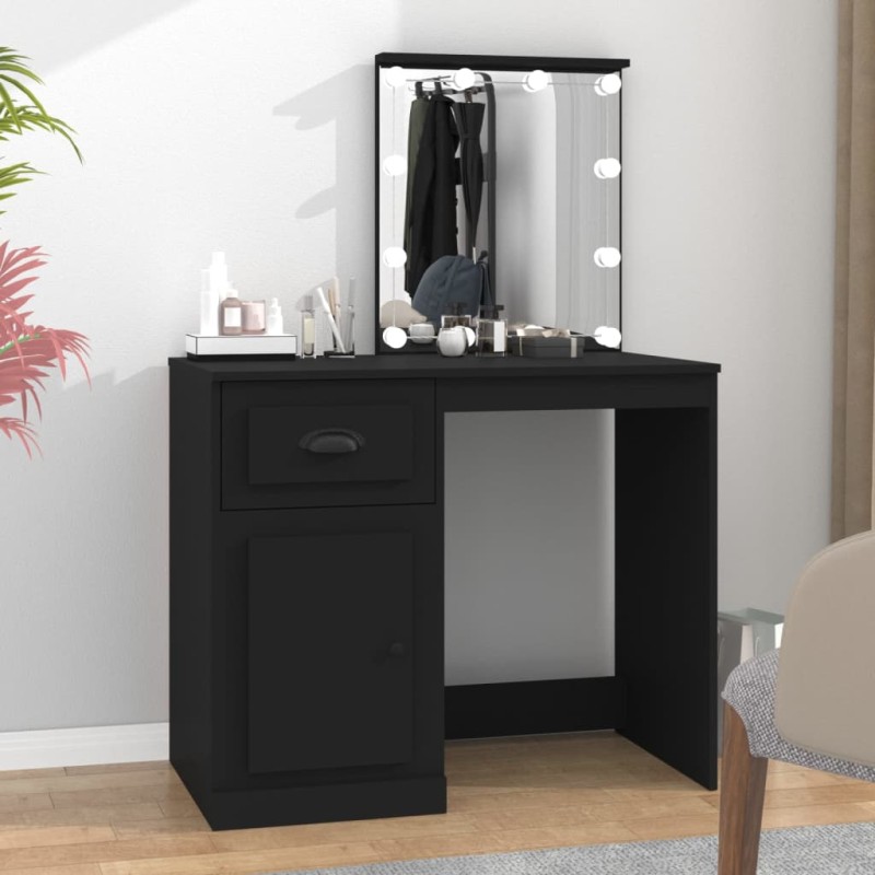 Toeletta con LED Nera 90x50x132,5 cm Legno Multistrato Toeletta con LED Nera 90x50x132,5 cm Legno Multistrato