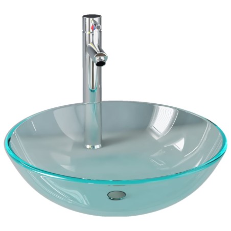 vidaXL Lavandino con Rubinetto e Piletta Vetro Temperato Trasparente