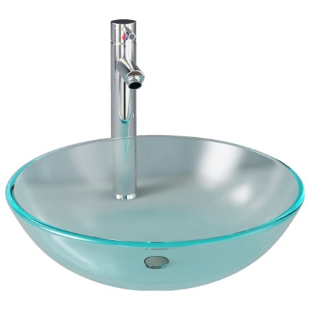 vidaXL Lavandino con Rubinetto e Piletta in Vetro Temperato Satinato
