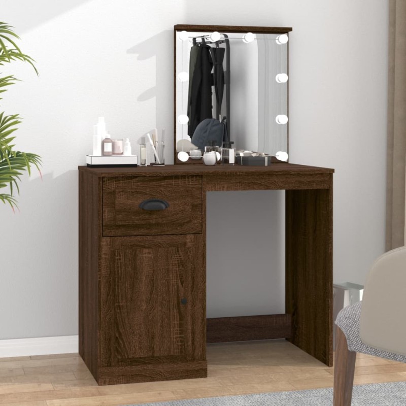 Toeletta con LED Rovere Marrone 90x50x132,5cm Legno Multistrato Toeletta con LED Rovere Marrone 90x50x132,5cm Legno Multistrato