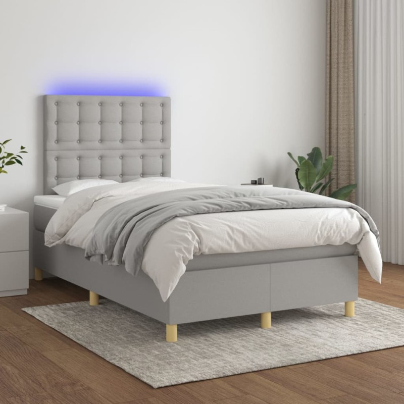 vidaXL Letto a Molle Materasso e LED Grigio Chiaro 120x200 cm Tessuto vidaXL Letto a Molle Materasso e LED Grigio Chiaro 120x200 cm Tessuto