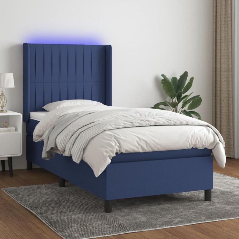 vidaXL Letto a Molle con Materasso e LED Blu 90x190 cm in Tessuto vidaXL Letto a Molle con Materasso e LED Blu 90x190 cm in Tessuto