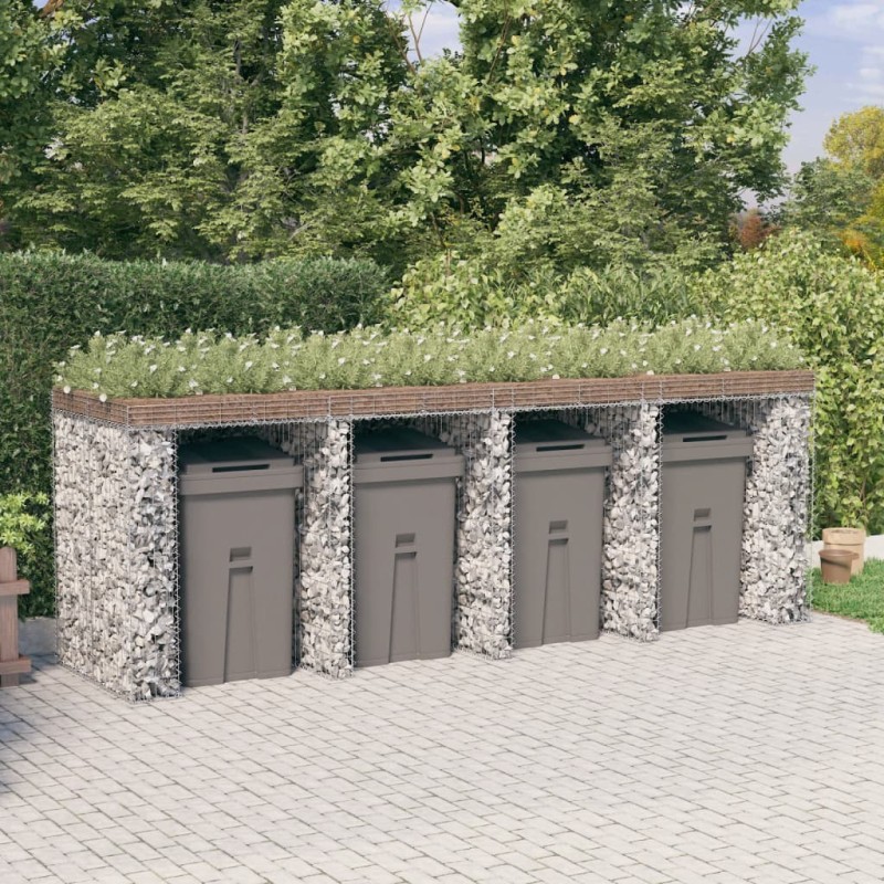 vidaXL Parete Gabbioni Bidone Spazzatura 350x91x120 cm Ferro Zincato