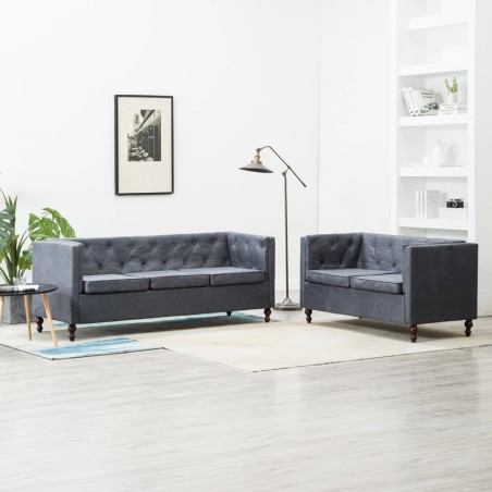 vidaXL Set Divani Chesterfield 2 pz Rivestiti in Tessuto Grigio