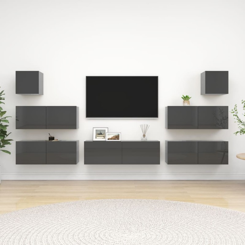 vidaXL Set Mobili TV 7 pz Grigio Lucido in Truciolato vidaXL Set Mobili TV 7 pz Grigio Lucido in Truciolato