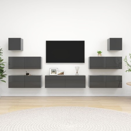 vidaXL Set Mobili TV 7 pz Grigio Lucido in Truciolato