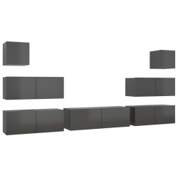 vidaXL Set Mobili TV 7 pz Grigio Lucido in Truciolato