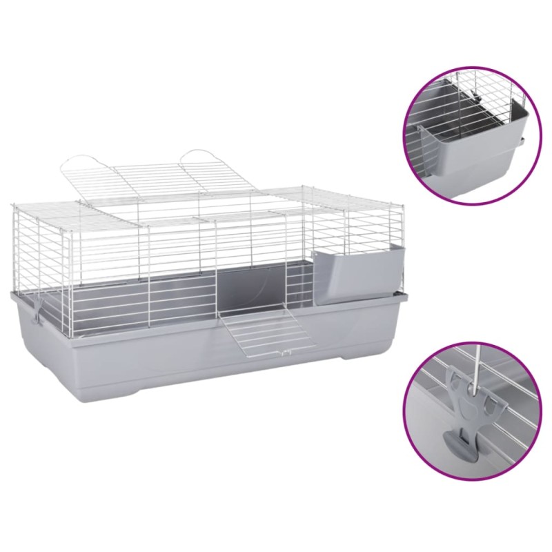 Gabbia Animali Piccoli Grigia 100x53x46cm Polipropilene Metallo Gabbia Animali Piccoli Grigia 100x53x46cm Polipropilene Metallo
