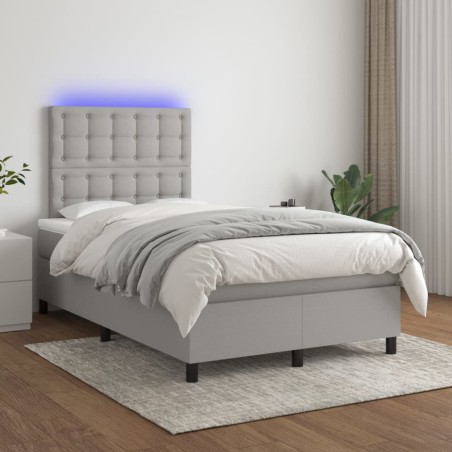 vidaXL Letto a Molle Materasso e LED Grigio Chiaro 120x200 cm Tessuto