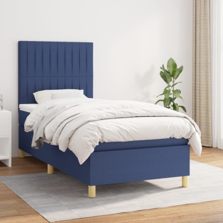 vidaXL Giroletto a Molle con Materasso Blu 90x190 cm in Tessuto