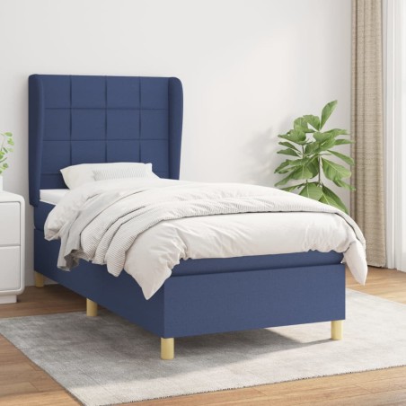 vidaXL Giroletto a Molle con Materasso Blu 90x190 cm in Tessuto
