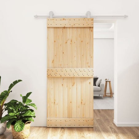vidaXL Porta Scorrevole con Set Hardware 90x210 cm Legno Massello Pino