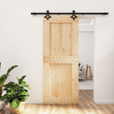 vidaXL Porta Scorrevole con Set Hardware 85x210 cm Legno Massello Pino