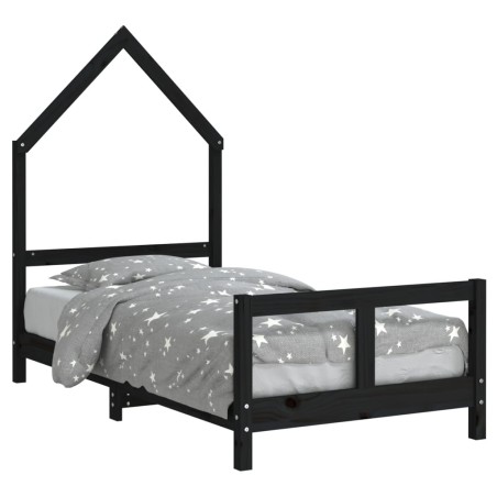 vidaXL Giroletto per Bambini Nero 80x160 cm in Legno Massello di Pino