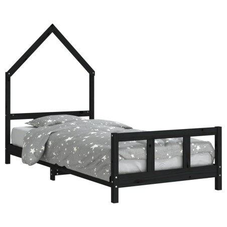vidaXL Giroletto per Bambini Nero 90x200 cm in Legno Massello di Pino