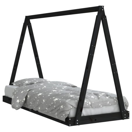 vidaXL Giroletto per Bambini Nero 80x200 cm in Legno Massello di Pino