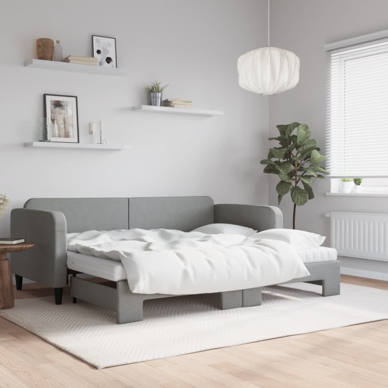 vidaXL Divano Letto Estraibile Materassi Grigio Chiaro 90x190 Tessuto vidaXL Divano Letto Estraibile Materassi Grigio Chiaro 90x190 Tessuto