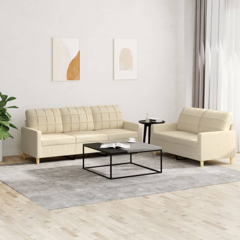 vidaXL Set di Divani 2 pz con Cuscini Crema in Tessuto vidaXL Set di Divani 2 pz con Cuscini Crema in Tessuto