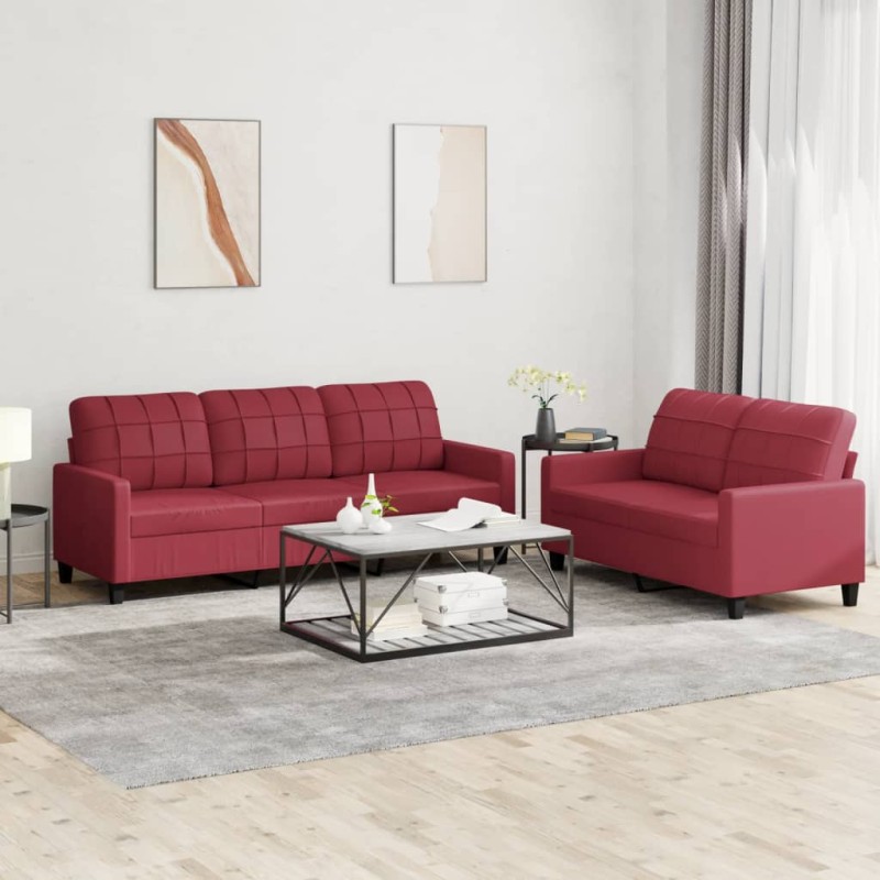 vidaXL Set di Divani 2 pz con Cuscini Rosso Vino in Similpelle vidaXL Set di Divani 2 pz con Cuscini Rosso Vino in Similpelle