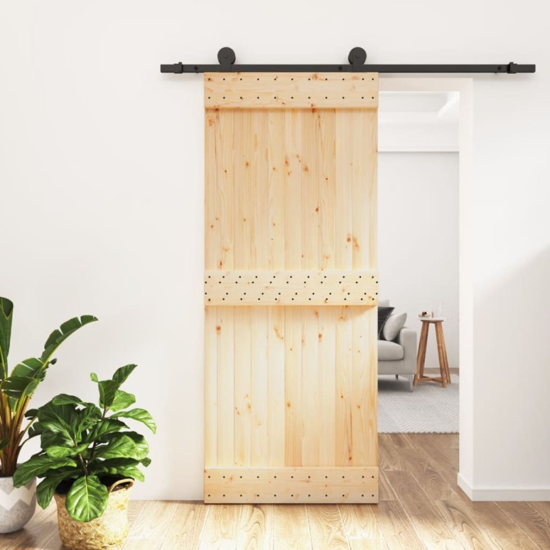 vidaXL Porta Scorrevole con Set Hardware 85x210 cm Legno Massello Pino vidaXL Porta Scorrevole con Set Hardware 85x210 cm Legno Massello Pino