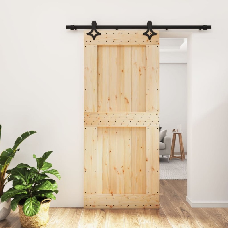 vidaXL Porta Scorrevole con Set Hardware 90x210 cm Legno Massello Pino vidaXL Porta Scorrevole con Set Hardware 90x210 cm Legno Massello Pino