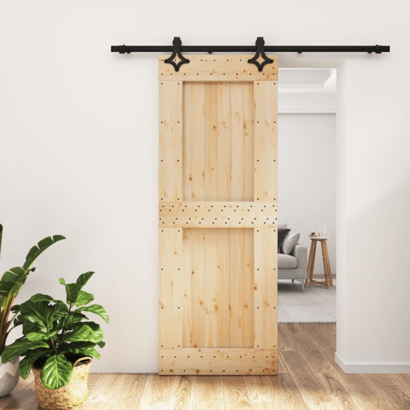 vidaXL Porta Scorrevole con Set Hardware 80x210 cm Legno Massello Pino vidaXL Porta Scorrevole con Set Hardware 80x210 cm Legno Massello Pino
