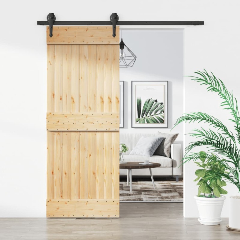 vidaXL Porta Scorrevole con Set Hardware 80x210 cm Legno Massello Pino vidaXL Porta Scorrevole con Set Hardware 80x210 cm Legno Massello Pino
