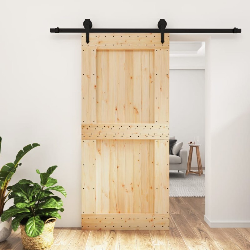 vidaXL Porta Scorrevole con Set Hardware 95x210 cm Legno Massello Pino vidaXL Porta Scorrevole con Set Hardware 95x210 cm Legno Massello Pino