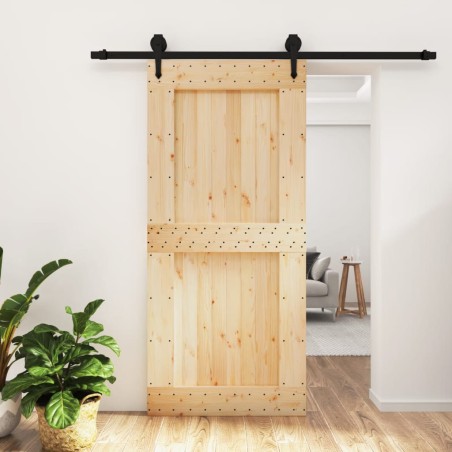 vidaXL Porta Scorrevole con Set Hardware 95x210 cm Legno Massello Pino