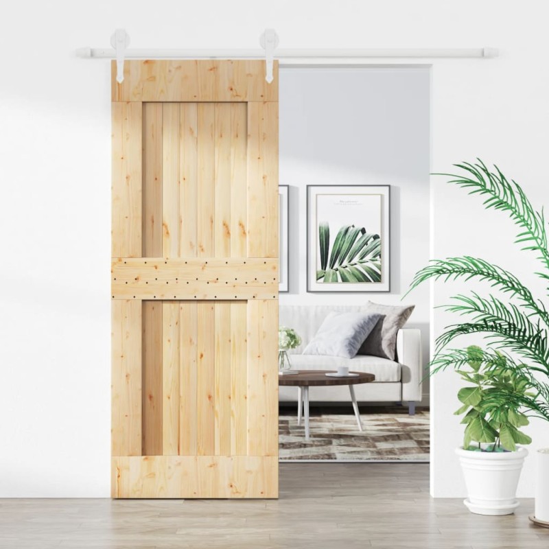 vidaXL Porta Scorrevole con Set Hardware 80x210 cm Legno Massello Pino vidaXL Porta Scorrevole con Set Hardware 80x210 cm Legno Massello Pino