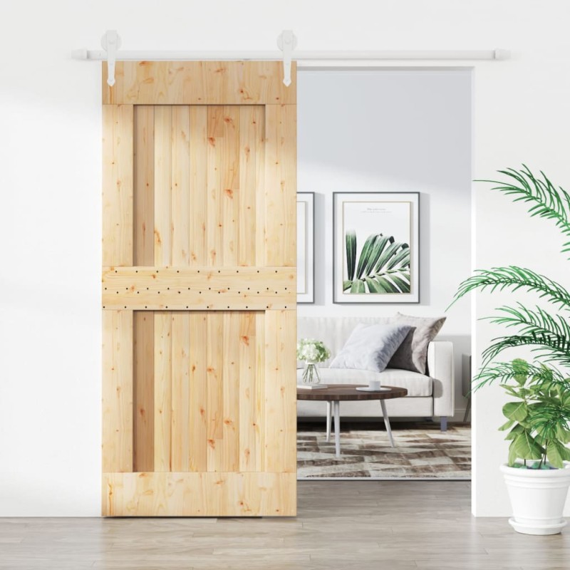 vidaXL Porta Scorrevole con Set Hardware 90x210 cm Legno Massello Pino vidaXL Porta Scorrevole con Set Hardware 90x210 cm Legno Massello Pino