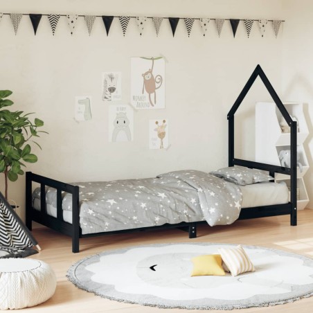 vidaXL Giroletto per Bambini Nero 90x190 cm in Legno Massello di Pino