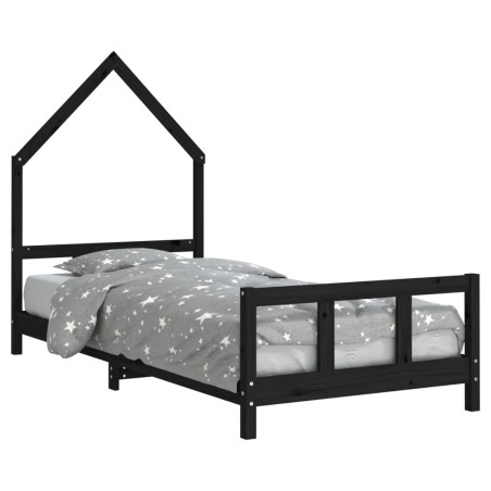 vidaXL Giroletto per Bambini Nero 90x190 cm in Legno Massello di Pino
