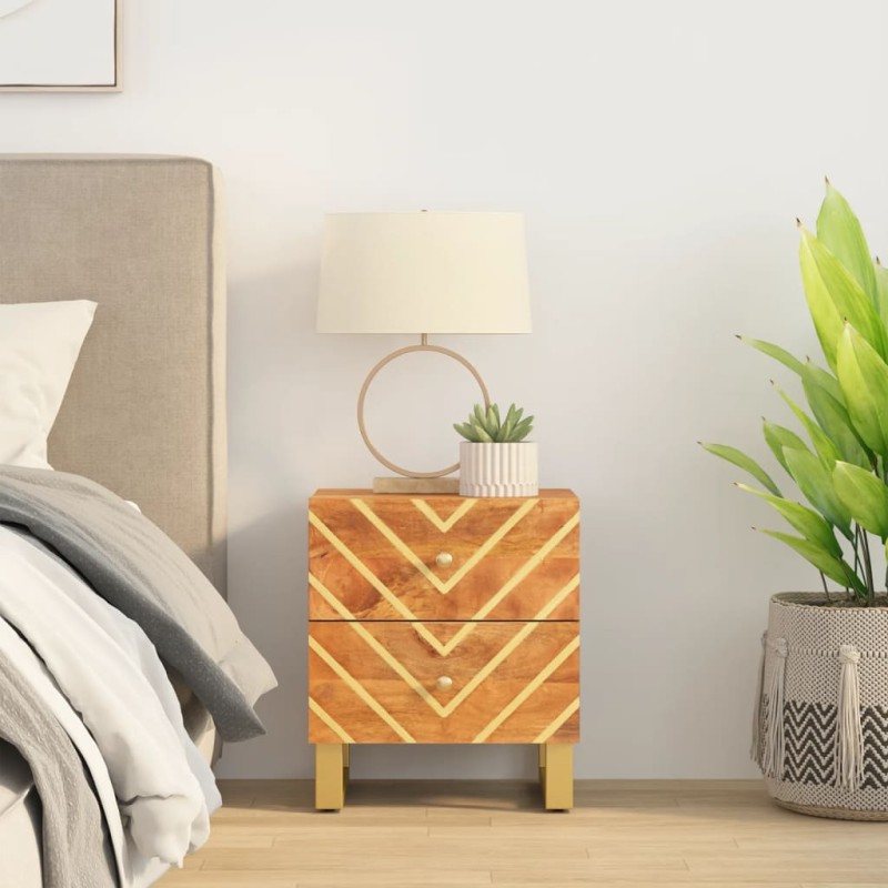 vidaXL Comodino Marrone e Nero in Legno Massello di Mango