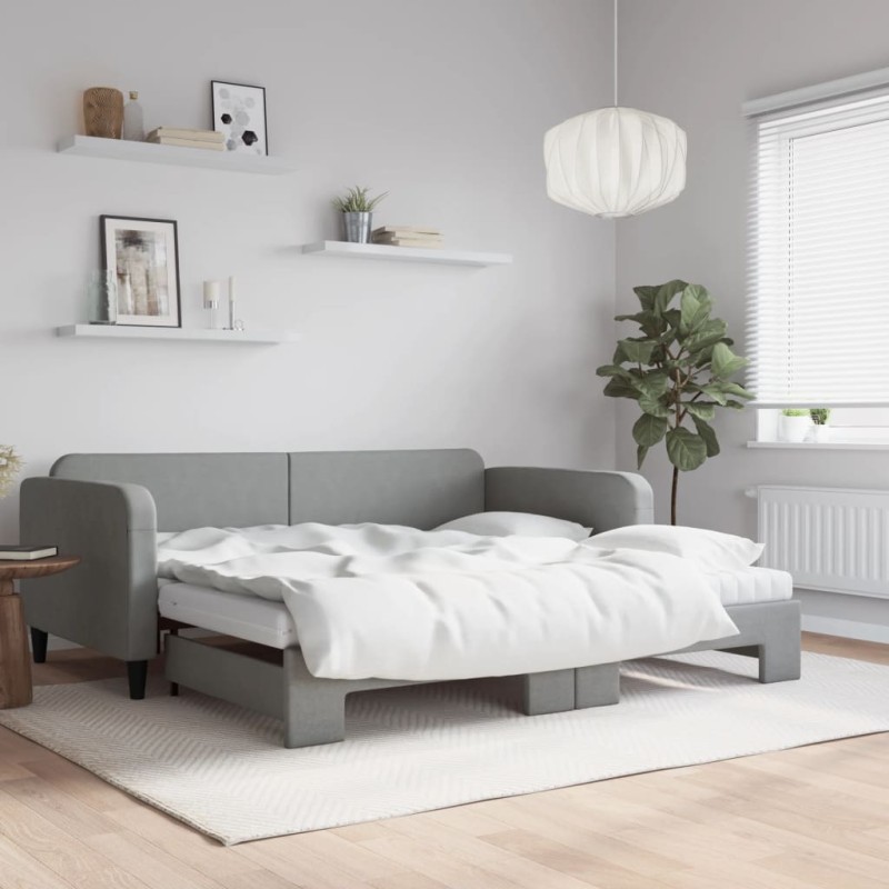 vidaXL Divano Letto Estraibile Materassi Grigio Chiaro 100x200 Tessuto vidaXL Divano Letto Estraibile Materassi Grigio Chiaro 100x200 Tessuto