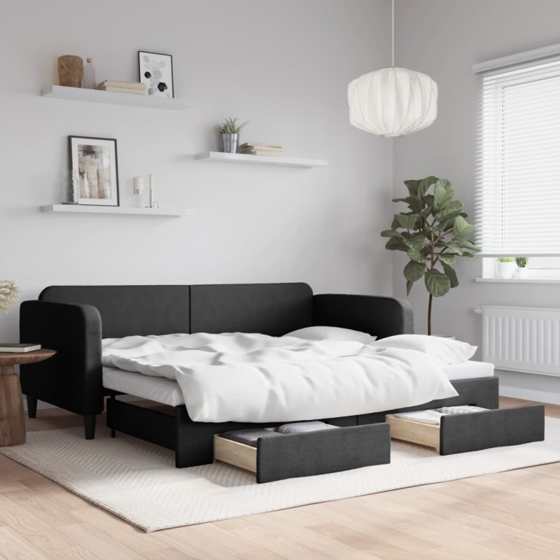 vidaXL Divano Letto Estraibile con Cassetti Nero 90x190 cm in Tessuto vidaXL Divano Letto Estraibile con Cassetti Nero 90x190 cm in Tessuto