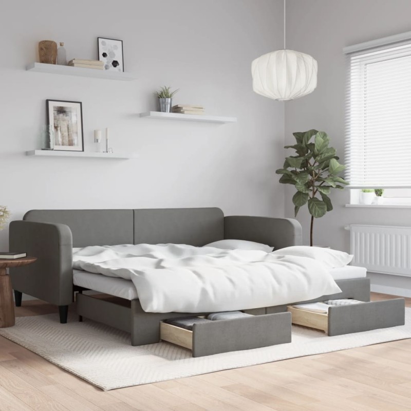 vidaXL Divano Letto Estraibile Cassetti Grigio Scuro 100x200cm Tessuto vidaXL Divano Letto Estraibile Cassetti Grigio Scuro 100x200cm Tessuto