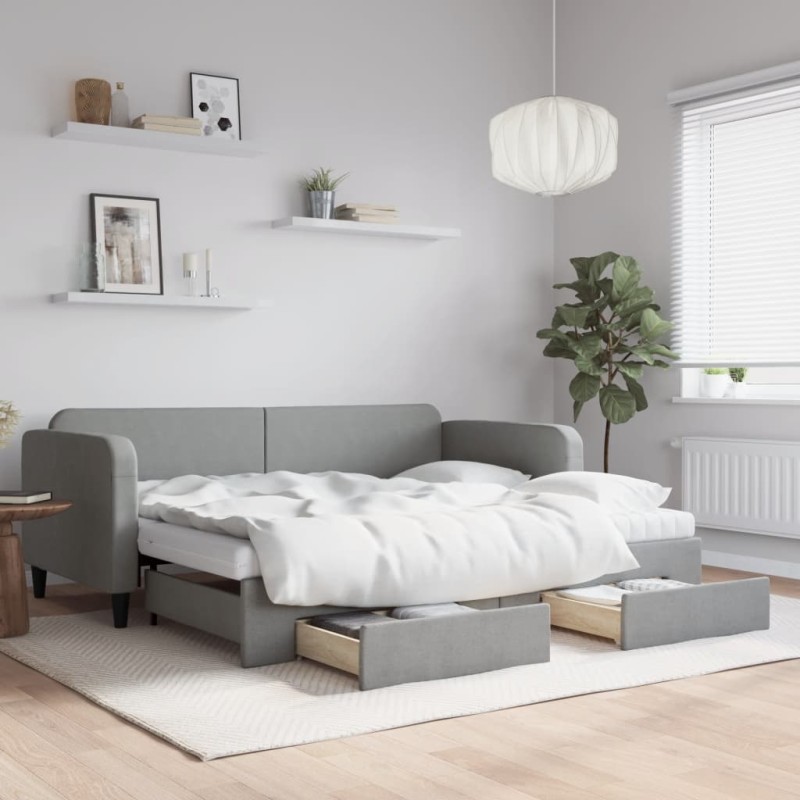 vidaXL Divano Letto Estraibile Cassetti Grigio Chiaro 90x200cm Tessuto vidaXL Divano Letto Estraibile Cassetti Grigio Chiaro 90x200cm Tessuto