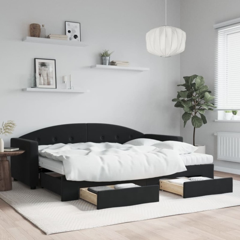 vidaXL Divano Letto Estraibile con Cassetti Nero 80x200 cm in Velluto vidaXL Divano Letto Estraibile con Cassetti Nero 80x200 cm in Velluto