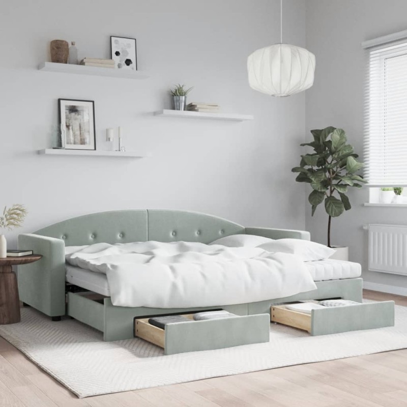 vidaXL Divano Letto Estraibile Cassetti Grigio Chiaro 80x200cm Velluto vidaXL Divano Letto Estraibile Cassetti Grigio Chiaro 80x200cm Velluto