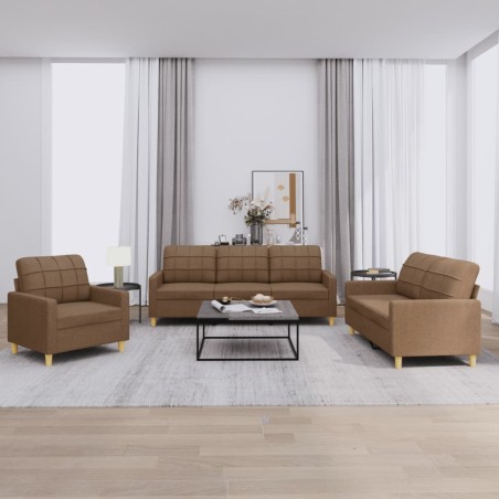 vidaXL Set di Divani 3 pz con Cuscini Marrone in Tessuto