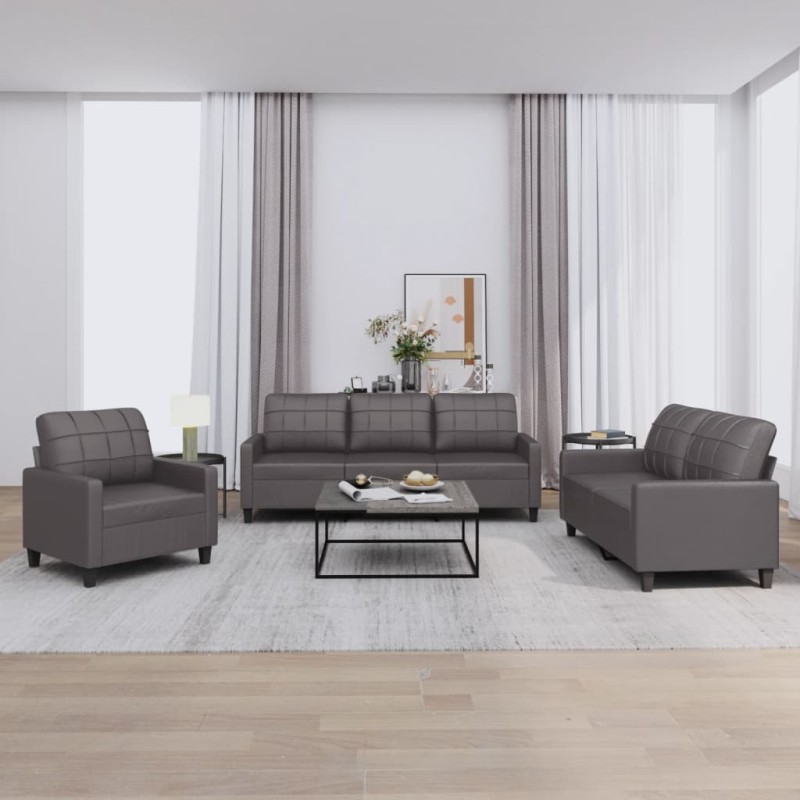 vidaXL Set di Divani 3 pz con Cuscini Grigio in Similpelle vidaXL Set di Divani 3 pz con Cuscini Grigio in Similpelle