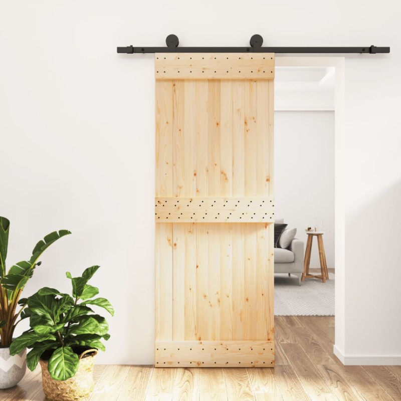 vidaXL Porta Scorrevole con Set Hardware 80x210 cm Legno Massello Pino