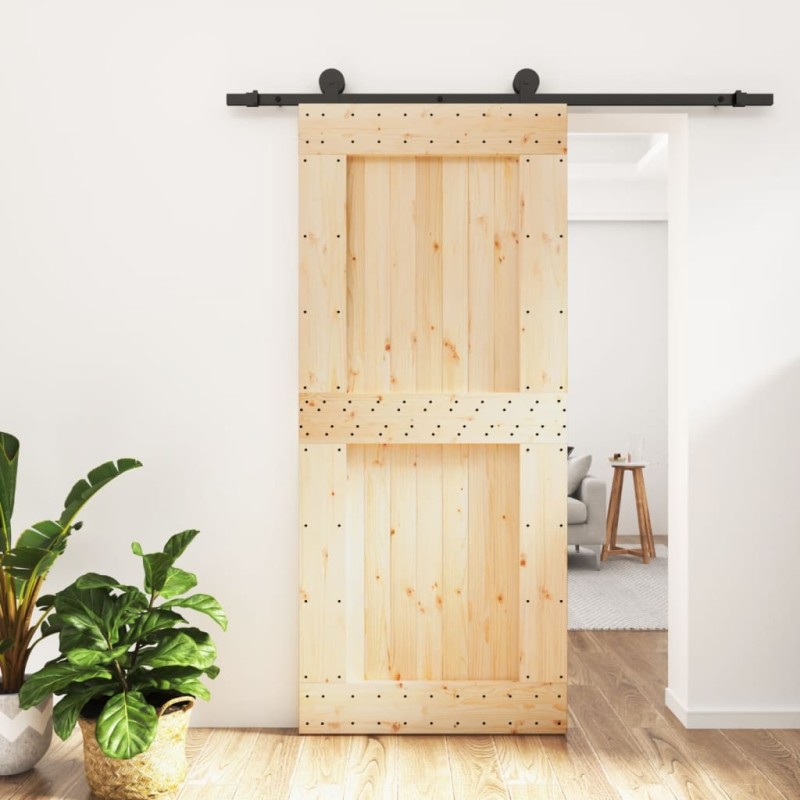 vidaXL Porta Scorrevole con Set Hardware 90x210 cm Legno Massello Pino vidaXL Porta Scorrevole con Set Hardware 90x210 cm Legno Massello Pino