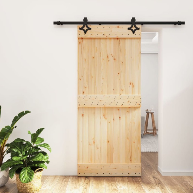 vidaXL Porta Scorrevole con Set Hardware 90x210 cm Legno Massello Pino vidaXL Porta Scorrevole con Set Hardware 90x210 cm Legno Massello Pino