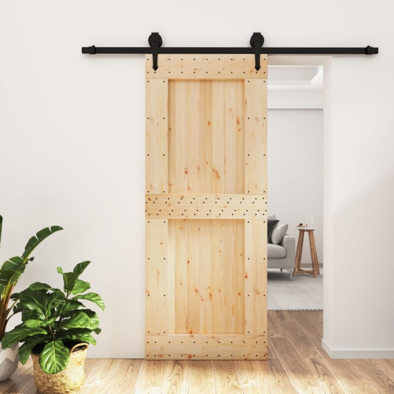 vidaXL Porta Scorrevole con Set Hardware 85x210 cm Legno Massello Pino vidaXL Porta Scorrevole con Set Hardware 85x210 cm Legno Massello Pino