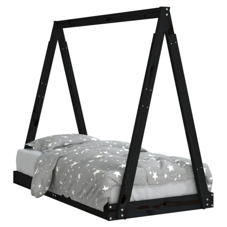 vidaXL Giroletto per Bambini Nero 70x140 cm in Legno Massello di Pino