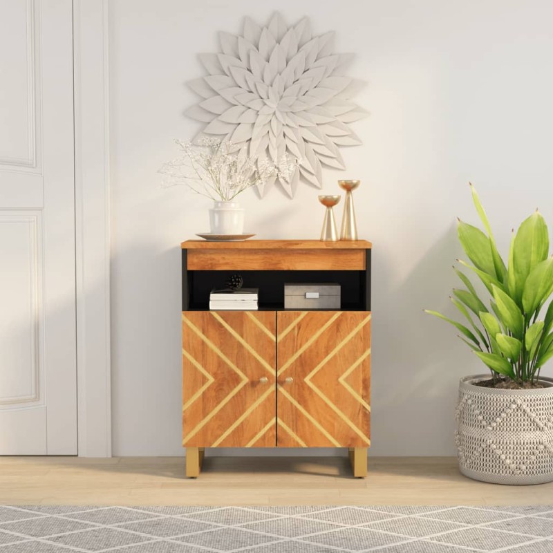 vidaXL Mobiletto Marrone e Nero 60x33,5x75 cm Legno Massello di Mango vidaXL Mobiletto Marrone e Nero 60x33,5x75 cm Legno Massello di Mango